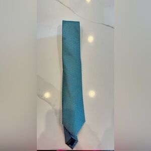 The Tie Bar Aqua and White Patterned Tie